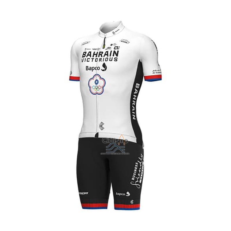 Bahrain Victorious Ropa Ciclismo Culotte Corto 2023 Hombre Mangas Cortas Blanco